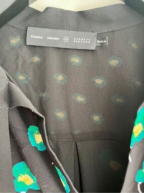 Proenza Schouler Black Blouse with Teal and Yellow Floral Accents